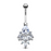 14K Pear CZ Cascading Oval Cluster White Gold Belly Ring