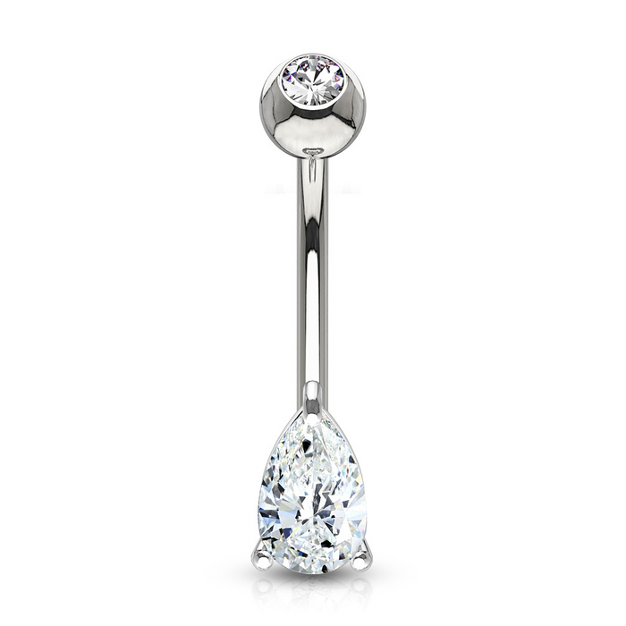 14 KT Solid White Gold Tear Drop Belly Ring