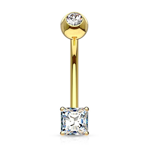 14 KT Solid Gold Square CZ Belly Ring