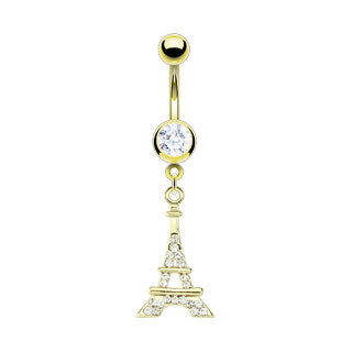 14KT Gold Plated Gemstone Eiffel Tower Dangle Belly Ring