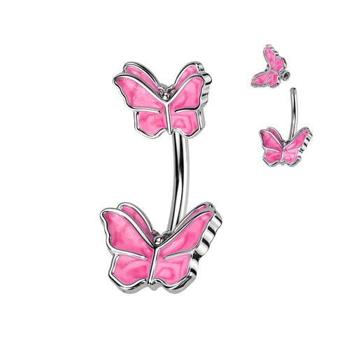 Pink Double Butterfly Belly Ring