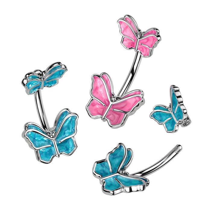 Blue Double Butterfly Belly Ring