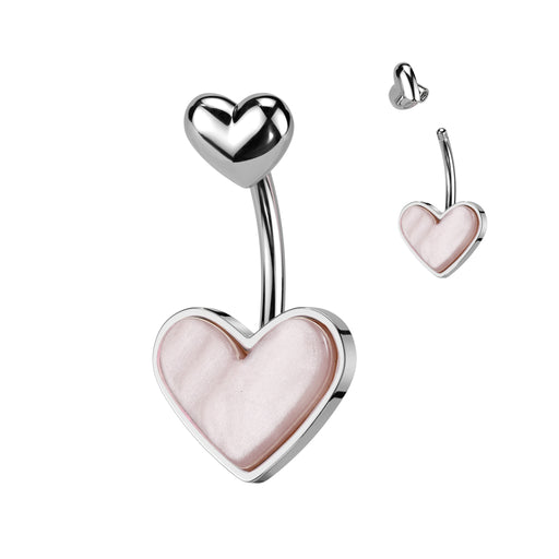 Steel Double Heart Mother of Pearl Belly Ring