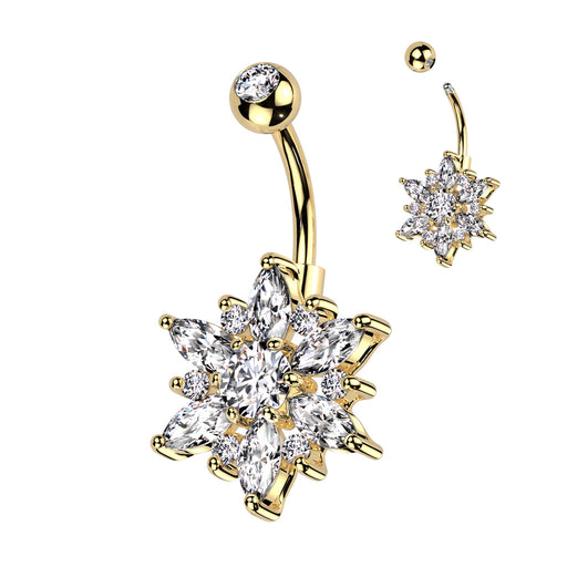 Gold Marquise Cubic Zirconia Flower and Petals Belly Ring