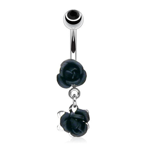 Black Dangling Mini Roses Belly Ring