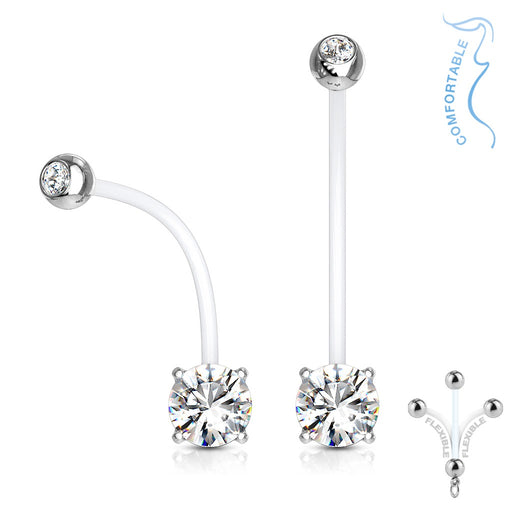 Clear Jeweled Prong Set Pregnancy Belly Ring