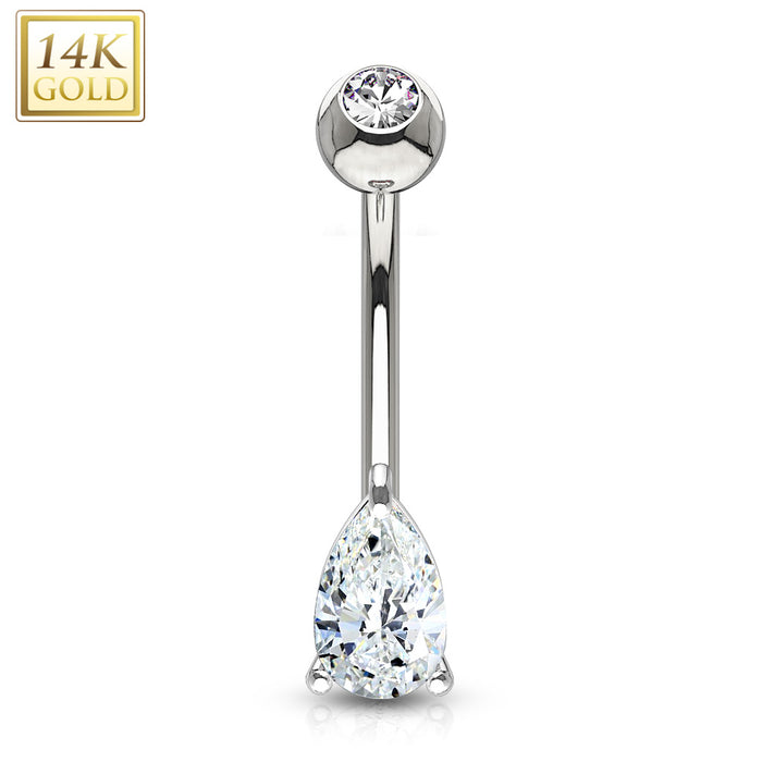 14 KT Solid White Gold Tear Drop Belly Ring