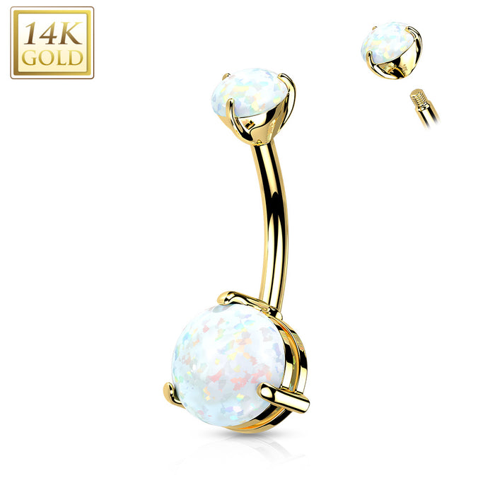 14k Solid Gold Opal Round Double Prong Set Belly Ring