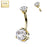 14k Solid Gold CZ Round Double Prong Set Belly Ring