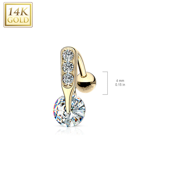 14K Solid Gold Top Down Reverse CZ Prong Belly Ring
