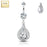 14 KT Three Tiered Tear Drop CZ Dangle White Gold Belly Ring