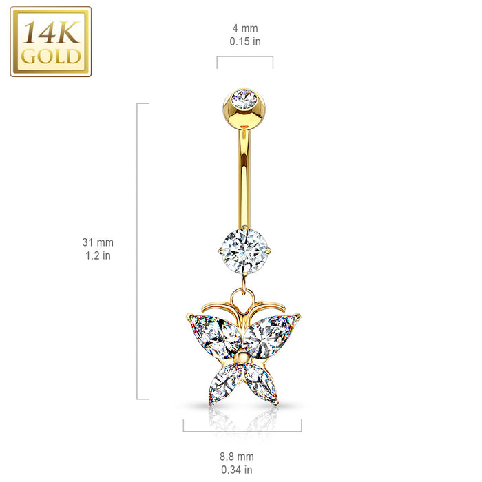 14K Marquise Butterfly CZ Solid Gold Belly Ring - PRE-ORDER