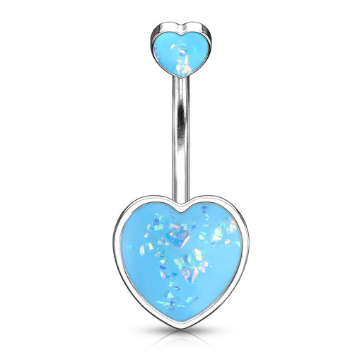 Double Hearts Opal Glitter Belly Aqua