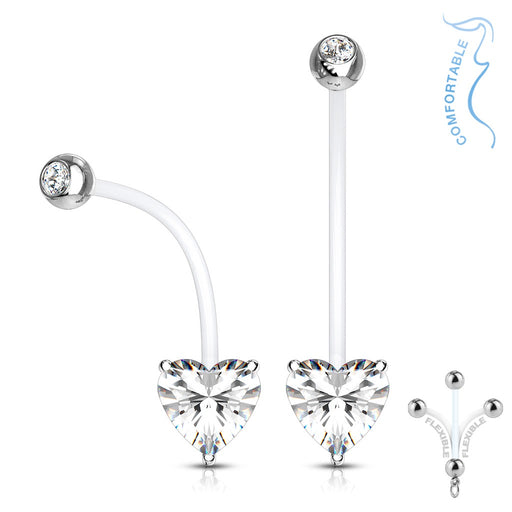 Clear Prong Set Heart Pregnancy Belly Ring