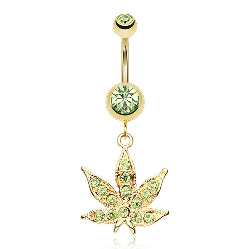 Gold Plated Lt Green Weed Belly Ring