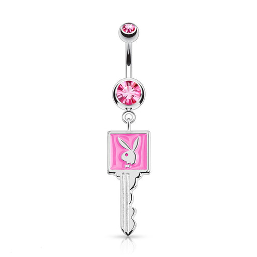 Pink Playboy Bunny Key Belly Ring