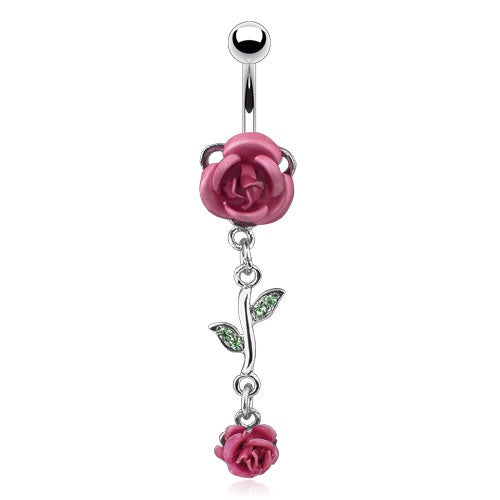 Pink Dangling Roses Belly Ring