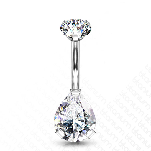 Titanium Internally Threaded Top Prong Set Pear Clear Belly Ring
