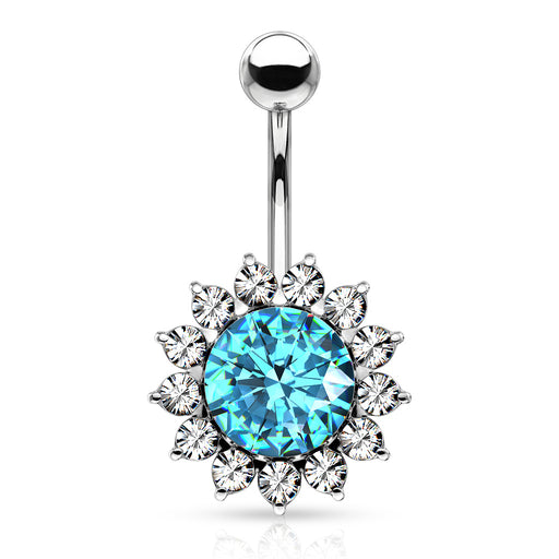 Large Aqua CZ and Around Belly Ring