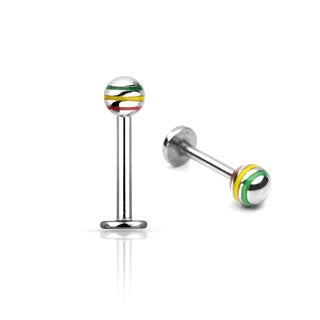 Jamaica Striped Straight Barbell - Tragus / Labret Ring