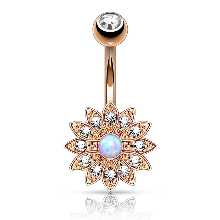 Crystal Paved Petals w/ Opal Center Flower Belly Ring