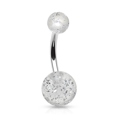 Clear Glitter Ball Belly Ring