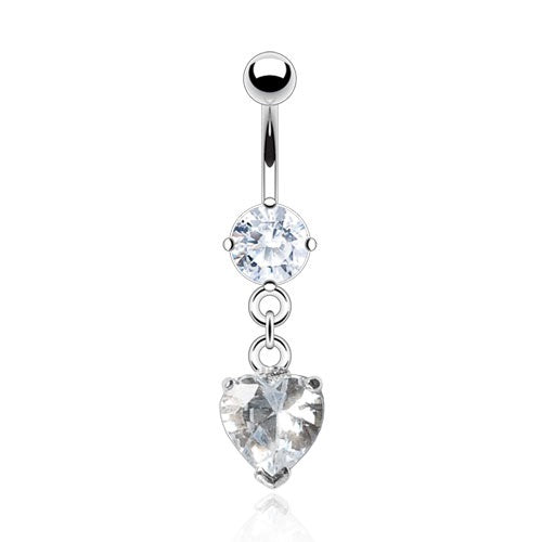 Round CZ with Heart Dangle Belly Ring