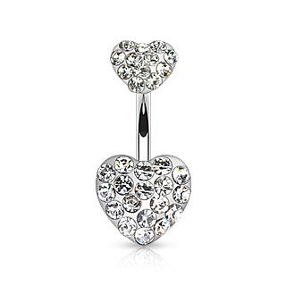 Double Hearts Belly Ring-Clear