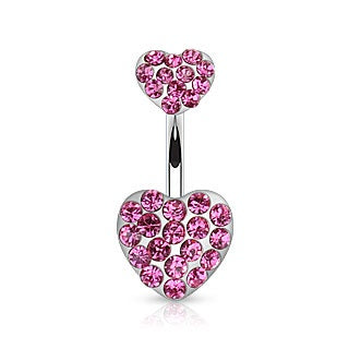 Double Hearts Belly Ring-Pink