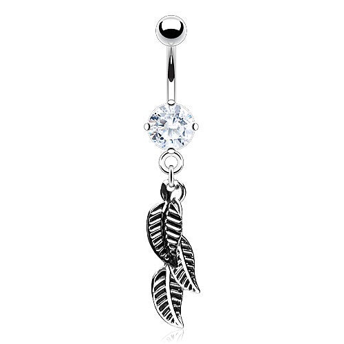 Clear Dangling Leaves Belly Ring