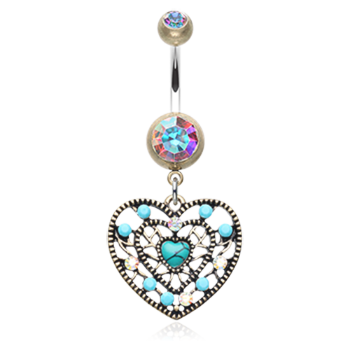 Boho Turquoise Heart Belly Ring