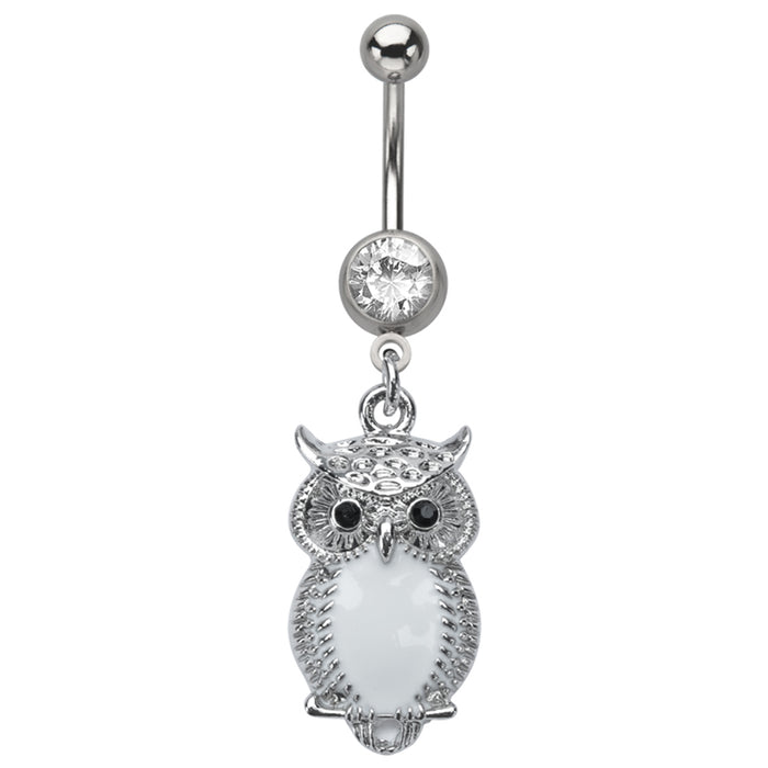 White Dangling Owl Belly Ring