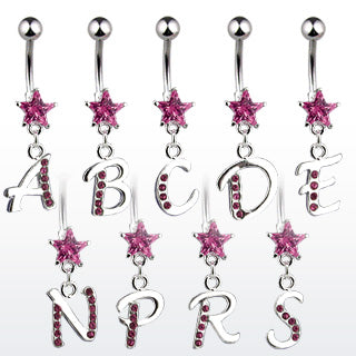 Pink Gem Letter Initial Belly Button Rings