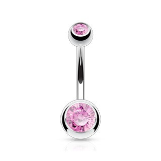 Pink Double Gem Belly Ring