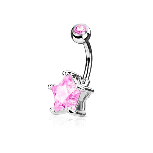 Pink	Star Solitaire Belly Ring