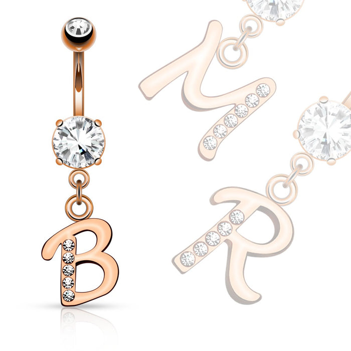 14kt Rose Gold Plated Initial Dangle Belly Ring