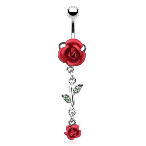 Red Dangling Roses Belly Ring