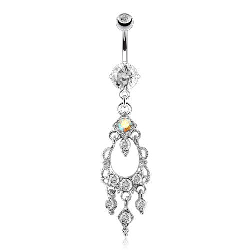 Clear Stones Cluster Dangling Chandelier Belly Ring