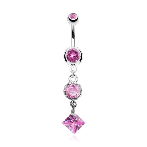 Vintage Style CZ Belly Ring - Pink