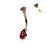 14k Teardrop Solid Gold Red CZ Prong Set Belly Ring