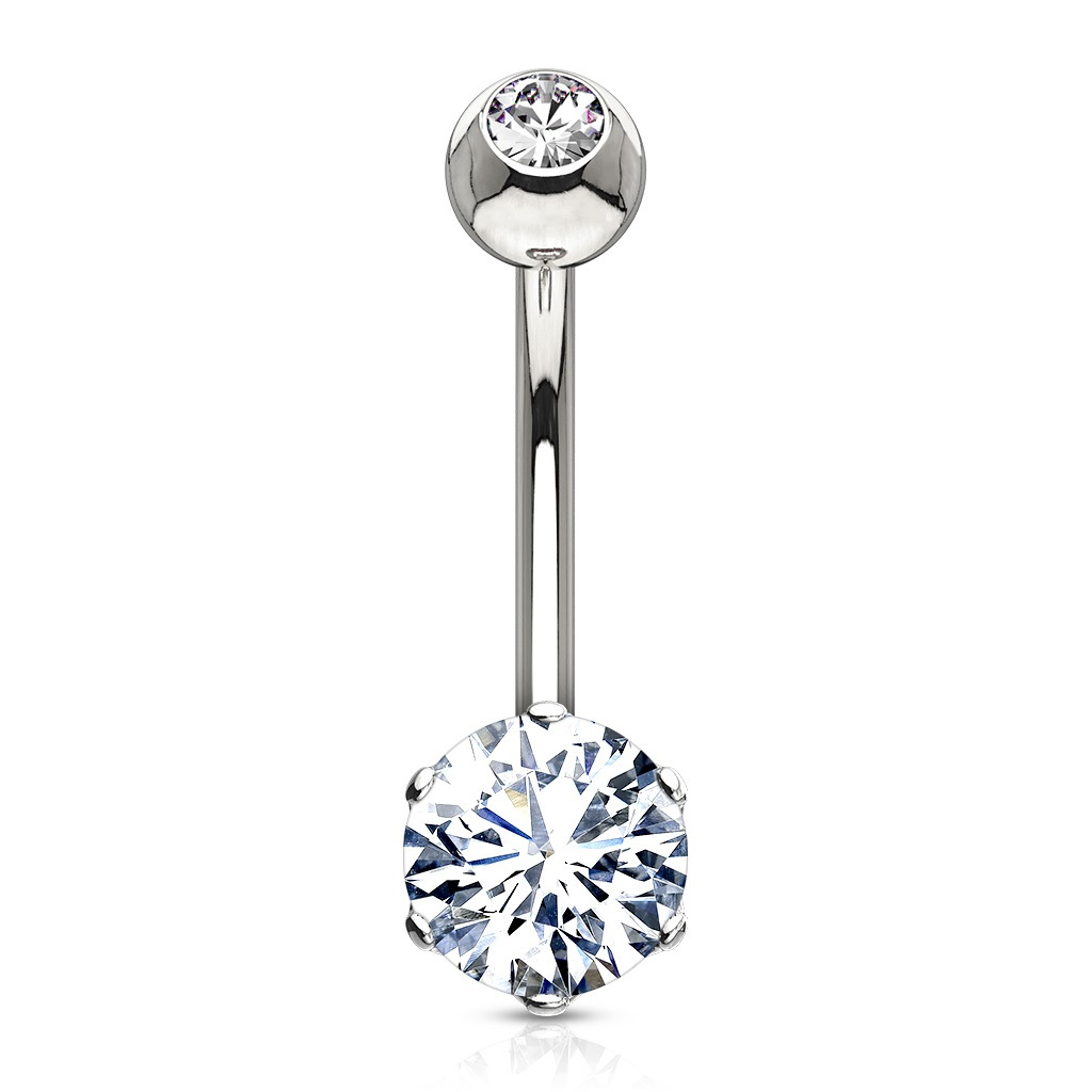 14k White Gold Belly Button Ring Round Gem Belly Button Rings