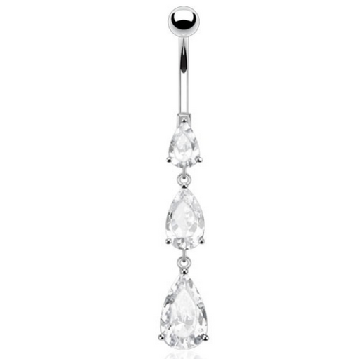 14K Solid White Gold Cascading CZs Belly Ring