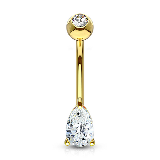 14 KT Solid Gold Tear Drop Belly Ring