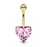 14K Solid Gold Pink Heart CZ Prong Gem Belly Ring