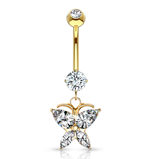 14K Marquise Butterfly CZ Solid Gold Belly Ring