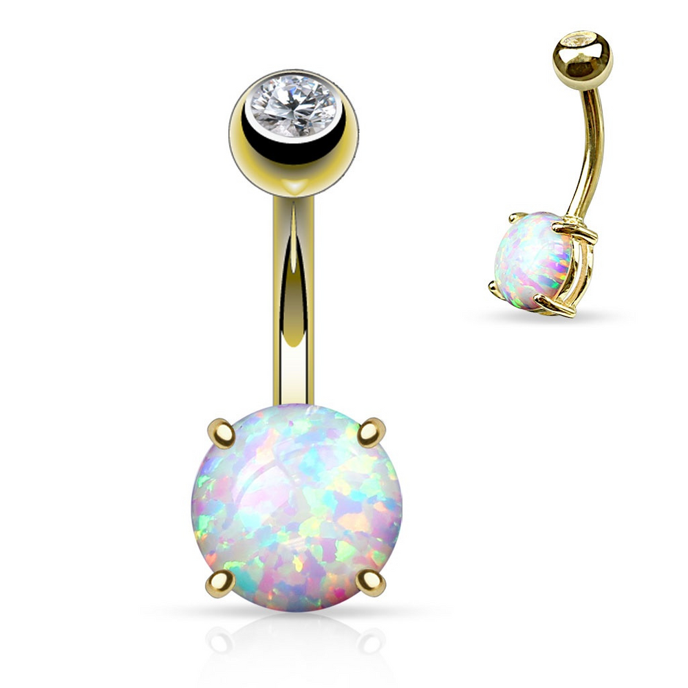 14K Gold with Prong Set Opal Belly Ring