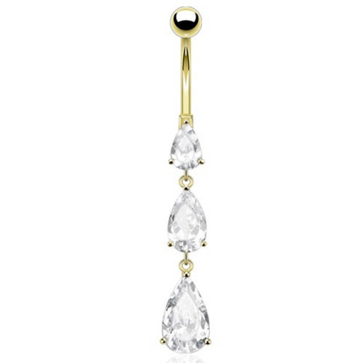 14K Solid Gold Cascading CZs Belly Ring