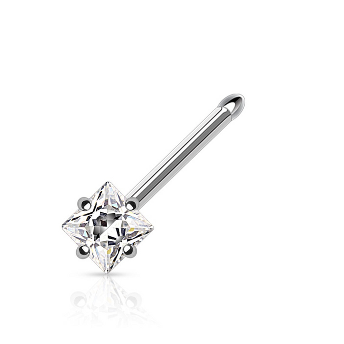 14K White Gold with Clear CZ Nose Bone