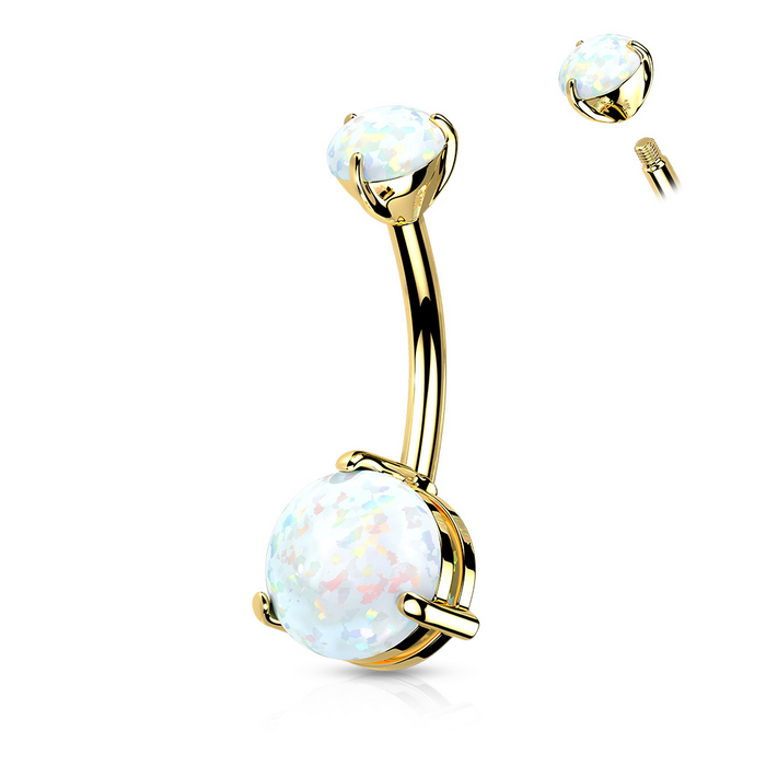 14k Solid Gold Opal Round Double Prong Set Belly Ring - Pre-Order
