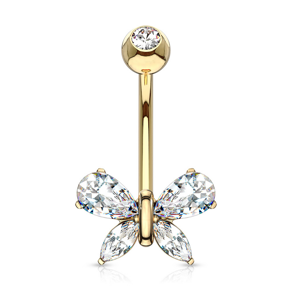 14K Teardrop Marquise Butterfly CZ Solid Gold Belly Ring